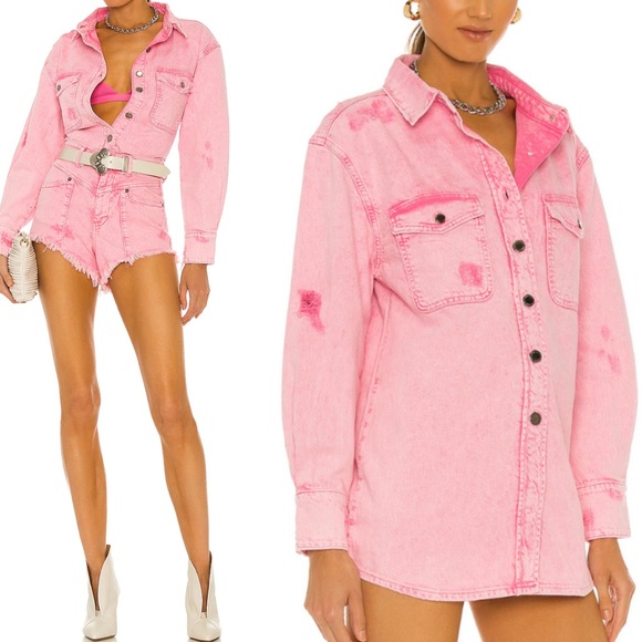 RETROFETE Doreen pink denim shirt size small - Picture 1 of 11